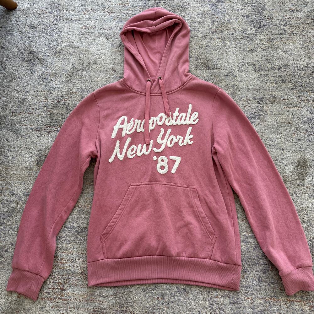 Aeropostale New York 87 Hoodie Womens Large Pink Pullover Graphic Sweatshirt
